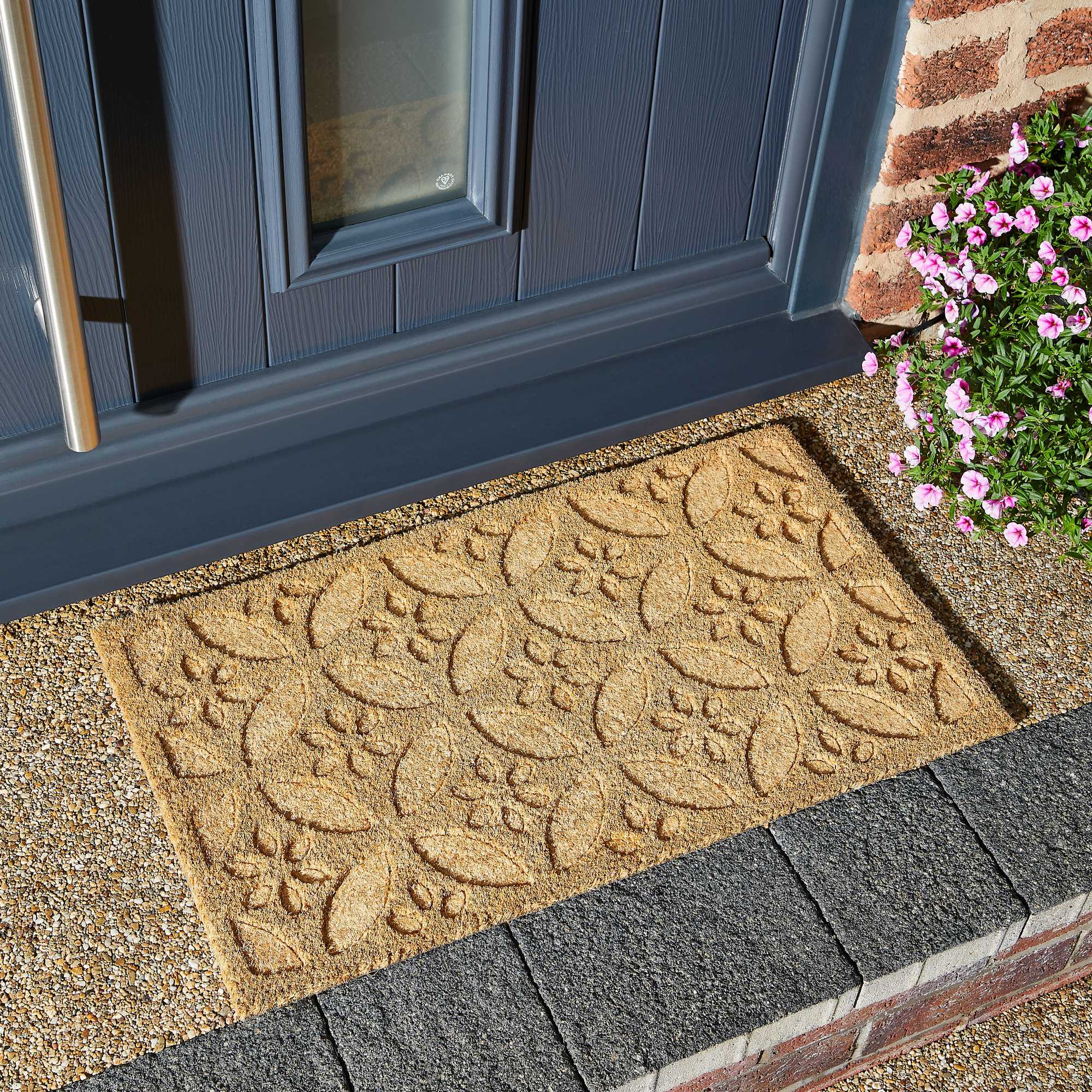 Flower Embossed Coir Doormats In Natural